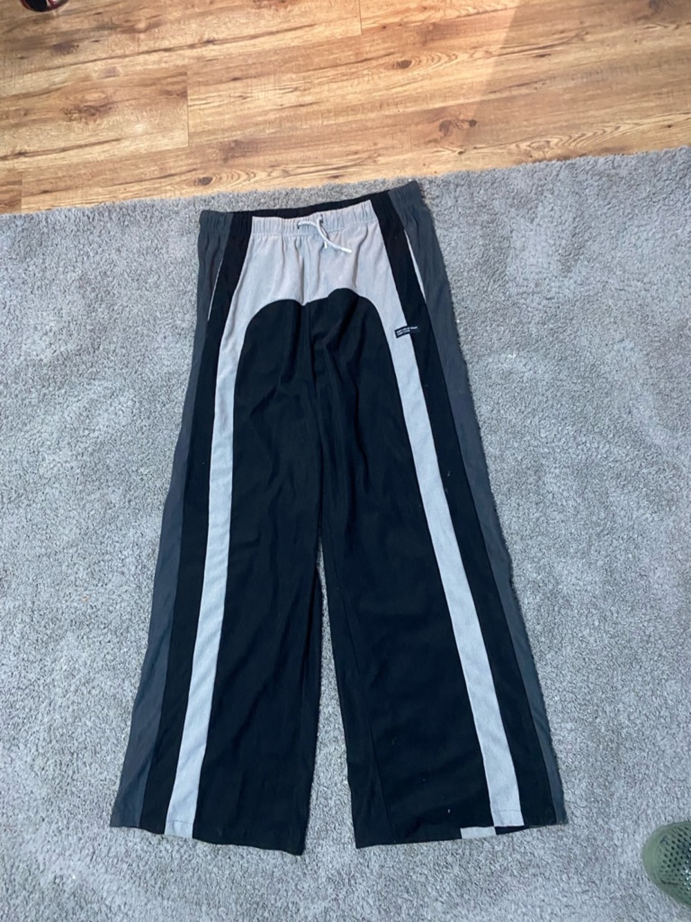 Corduroy Black and Gray Wide Leg Colorblock Sweatpants